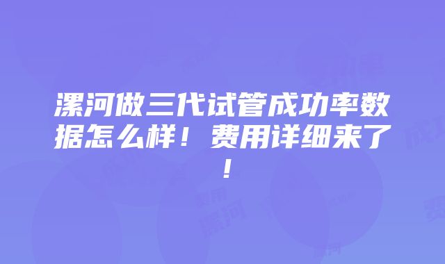 漯河做三代试管成功率数据怎么样！费用详细来了！