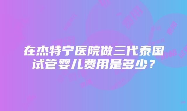 在杰特宁医院做三代泰国试管婴儿费用是多少？