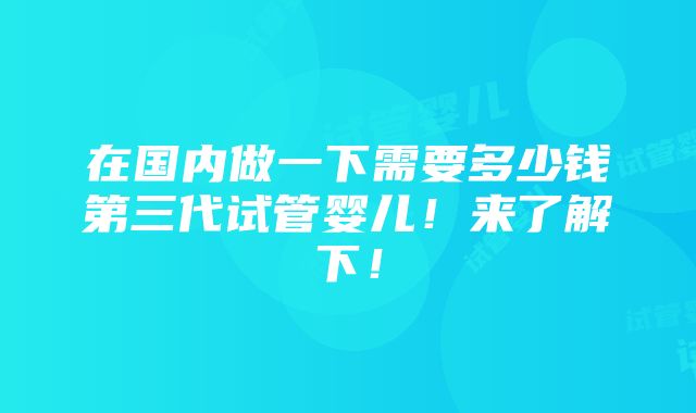 在国内做一下需要多少钱第三代试管婴儿！来了解下！