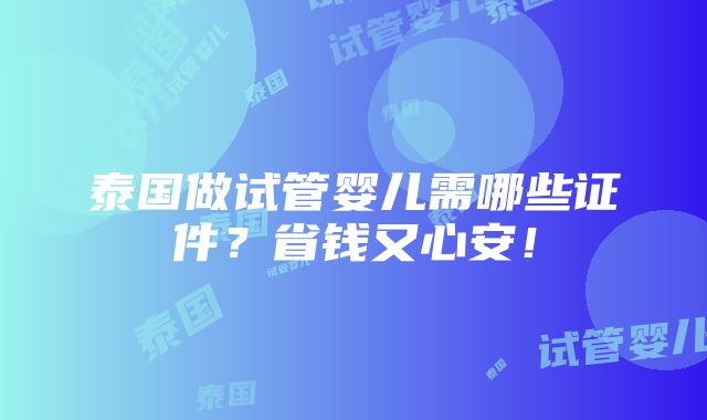 泰国做试管婴儿需哪些证件？省钱又心安！