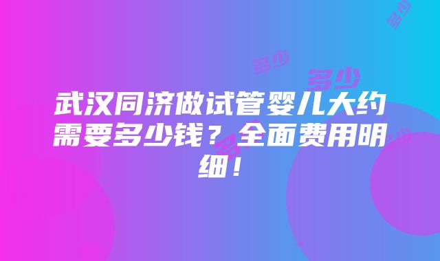 武汉同济做试管婴儿大约需要多少钱？全面费用明细！