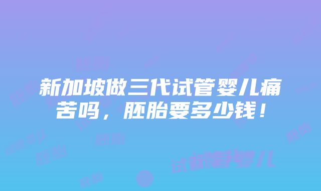 新加坡做三代试管婴儿痛苦吗，胚胎要多少钱！