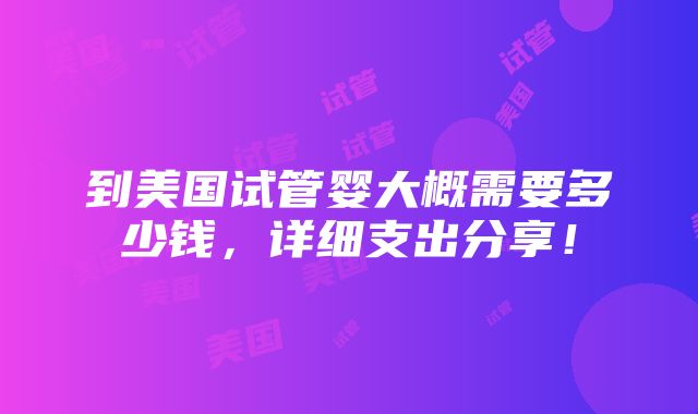 到美国试管婴大概需要多少钱，详细支出分享！