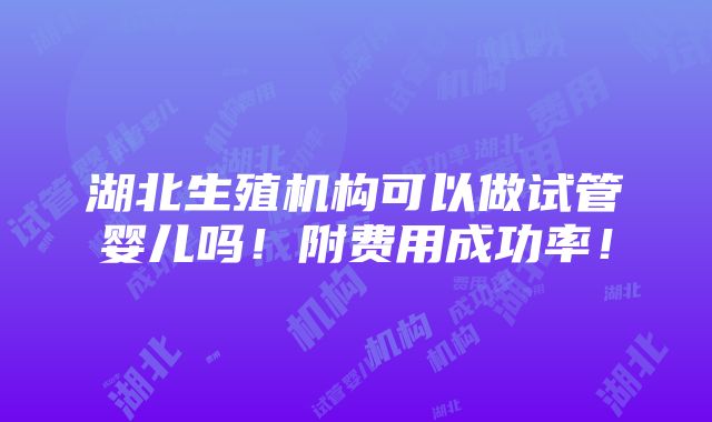 湖北生殖机构可以做试管婴儿吗！附费用成功率！