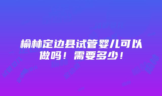 榆林定边县试管婴儿可以做吗！需要多少！