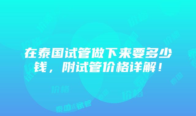 在泰国试管做下来要多少钱，附试管价格详解！