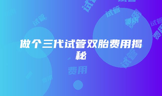 做个三代试管双胎费用揭秘