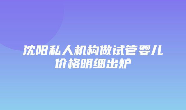 沈阳私人机构做试管婴儿价格明细出炉