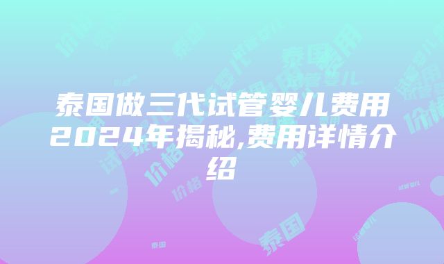 泰国做三代试管婴儿费用2024年揭秘,费用详情介绍