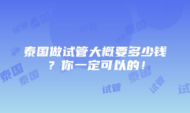 泰国做试管大概要多少钱？你一定可以的！