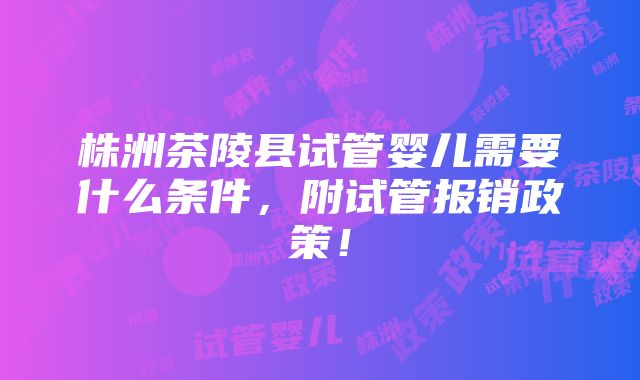 株洲茶陵县试管婴儿需要什么条件，附试管报销政策！