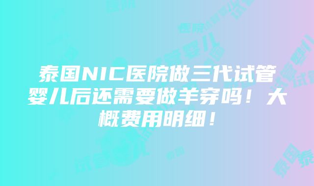 泰国NIC医院做三代试管婴儿后还需要做羊穿吗！大概费用明细！