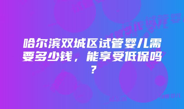 哈尔滨双城区试管婴儿需要多少钱，能享受低保吗？