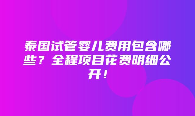 泰国试管婴儿费用包含哪些？全程项目花费明细公开！