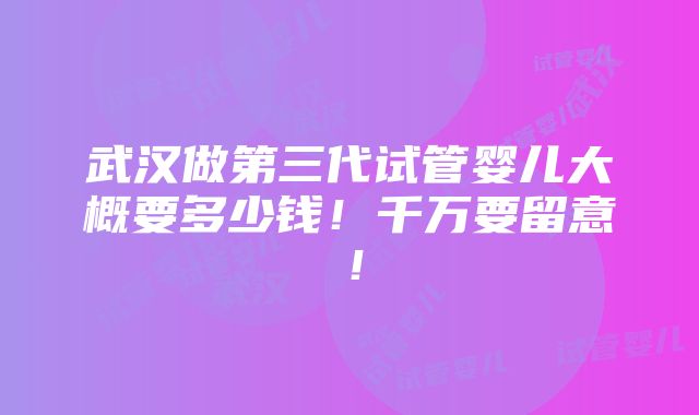 武汉做第三代试管婴儿大概要多少钱！千万要留意！