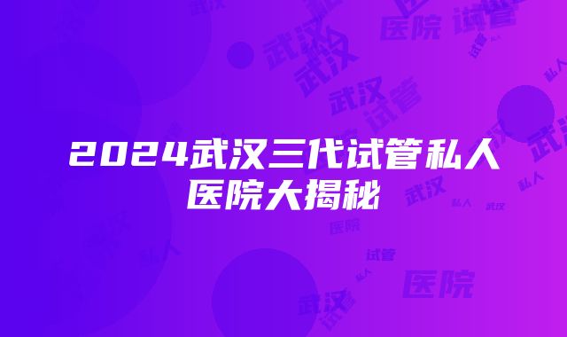 2024武汉三代试管私人医院大揭秘