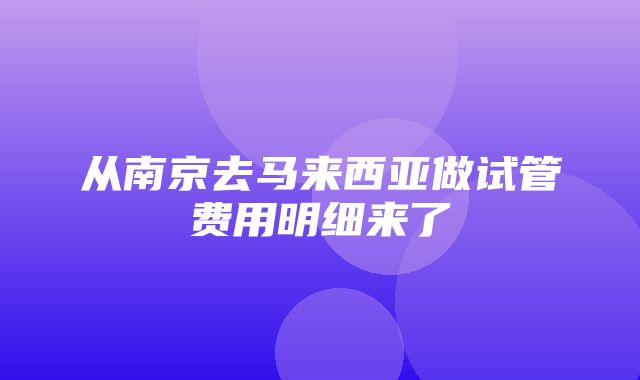 从南京去马来西亚做试管费用明细来了