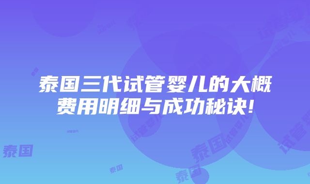 泰国三代试管婴儿的大概费用明细与成功秘诀!