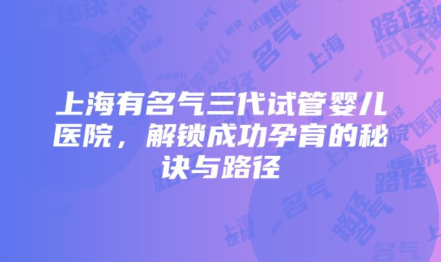 上海有名气三代试管婴儿医院，解锁成功孕育的秘诀与路径