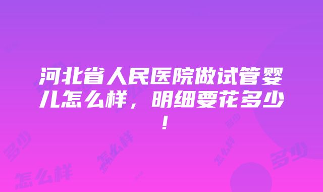 河北省人民医院做试管婴儿怎么样，明细要花多少！