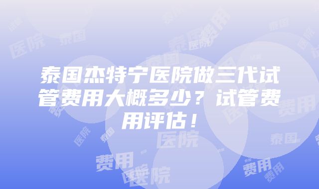 泰国杰特宁医院做三代试管费用大概多少？试管费用评估！