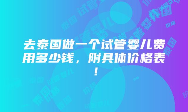 去泰国做一个试管婴儿费用多少钱，附具体价格表！