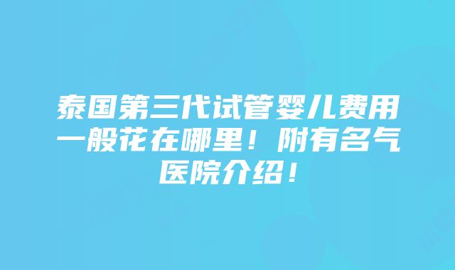 泰国第三代试管婴儿费用一般花在哪里！附有名气医院介绍！