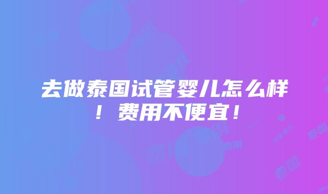 去做泰国试管婴儿怎么样！费用不便宜！