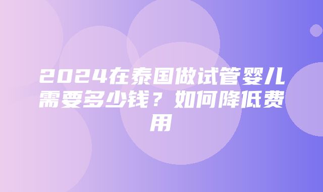 2024在泰国做试管婴儿需要多少钱？如何降低费用