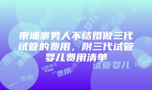 柬埔寨男人不结婚做三代试管的费用，附三代试管婴儿费用清单