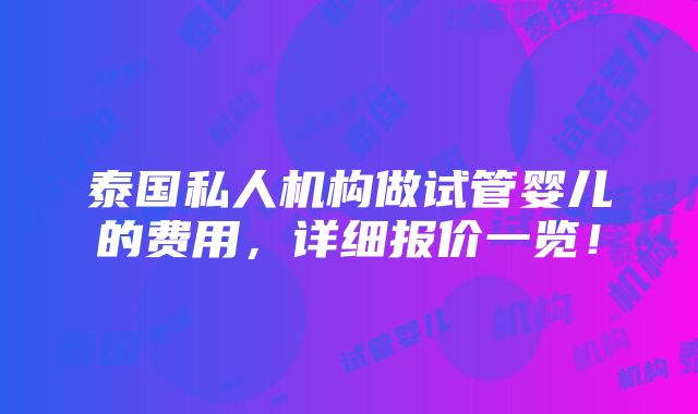 泰国私人机构做试管婴儿的费用，详细报价一览！