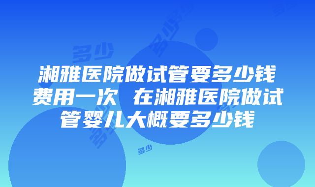 湘雅医院做试管要多少钱费用一次 在湘雅医院做试管婴儿大概要多少钱