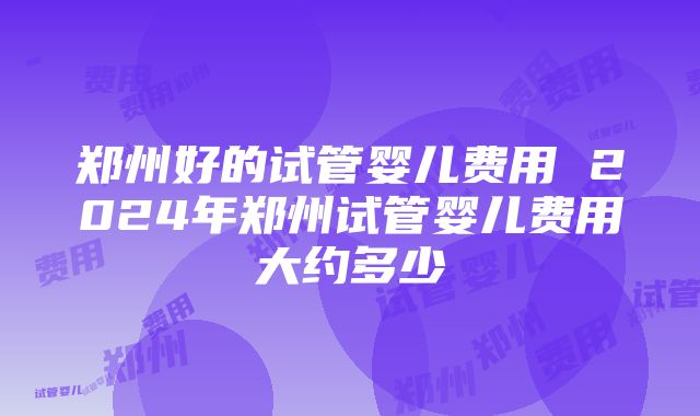 郑州好的试管婴儿费用 2024年郑州试管婴儿费用大约多少