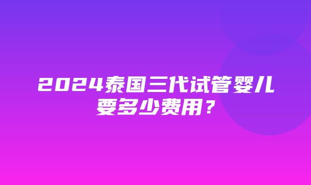 2024泰国三代试管婴儿要多少费用？