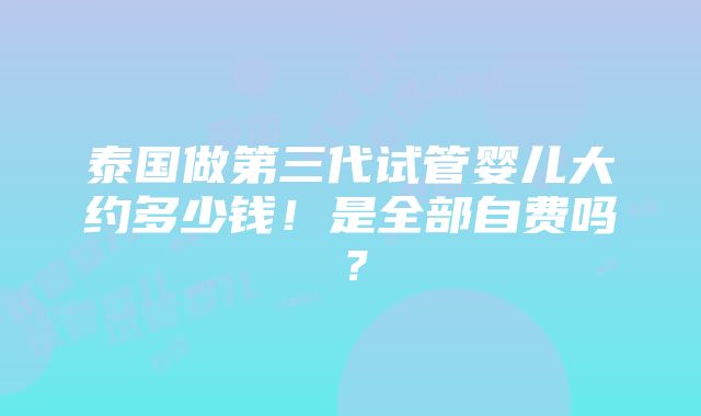 泰国做第三代试管婴儿大约多少钱！是全部自费吗？