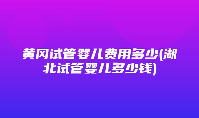 黄冈试管婴儿费用多少(湖北试管婴儿多少钱)