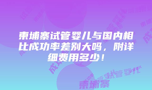 柬埔寨试管婴儿与国内相比成功率差别大吗，附详细费用多少！