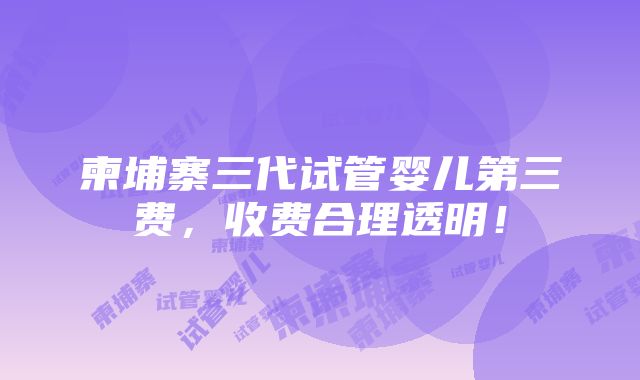 柬埔寨三代试管婴儿第三费，收费合理透明！