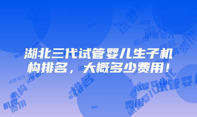 湖北三代试管婴儿生子机构排名，大概多少费用！