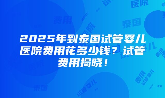 2025年到泰国试管婴儿医院费用花多少钱？试管费用揭晓！