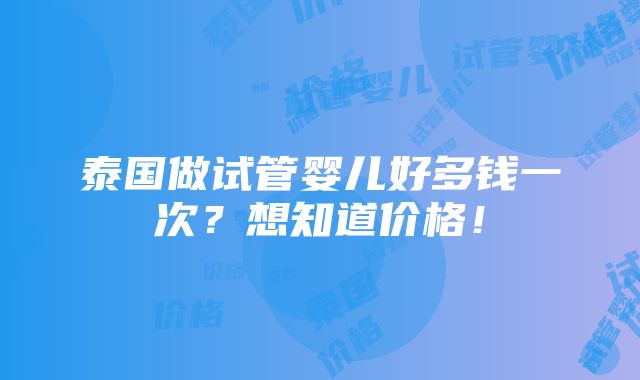 泰国做试管婴儿好多钱一次？想知道价格！