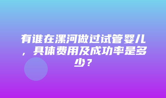 有谁在漯河做过试管婴儿，具体费用及成功率是多少？