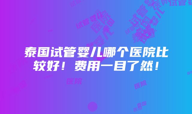 泰国试管婴儿哪个医院比较好！费用一目了然！