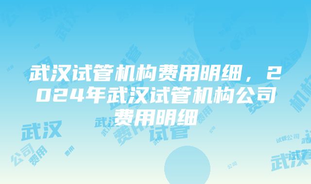 武汉试管机构费用明细，2024年武汉试管机构公司费用明细