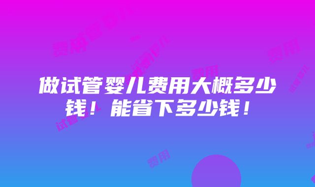 做试管婴儿费用大概多少钱！能省下多少钱！