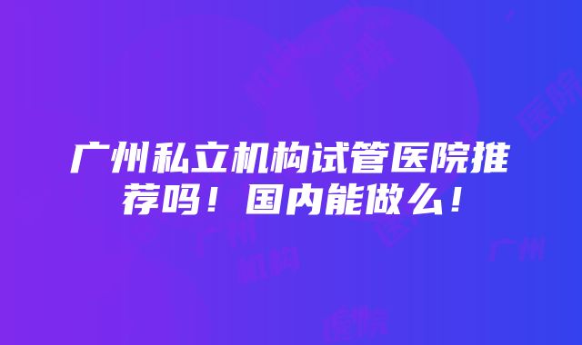 广州私立机构试管医院推荐吗！国内能做么！