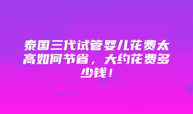 泰国三代试管婴儿花费太高如何节省，大约花费多少钱！