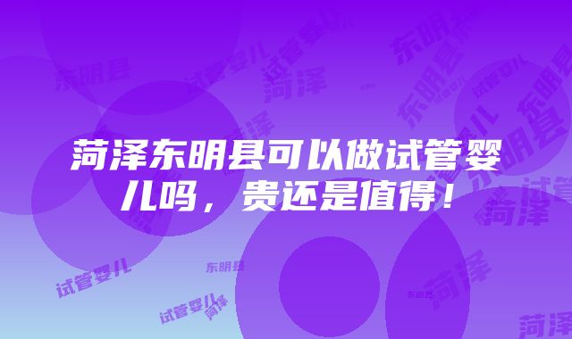 菏泽东明县可以做试管婴儿吗，贵还是值得！