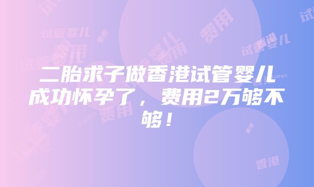 二胎求子做香港试管婴儿成功怀孕了，费用2万够不够！