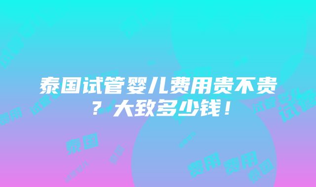 泰国试管婴儿费用贵不贵？大致多少钱！